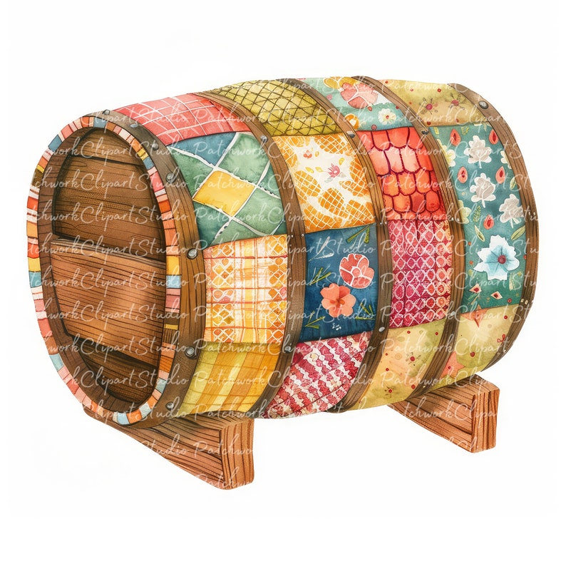 10 Barrels Clipart Bundle, PNG & JPG, Printable Patchwork Barrel ...