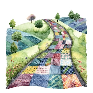 10 Roads Clipart Bundle, PNG & JPG, Printable Patchwork Road, Illustrations, Digital Download, Scrapbook Crafting, Quilt Image, Nature