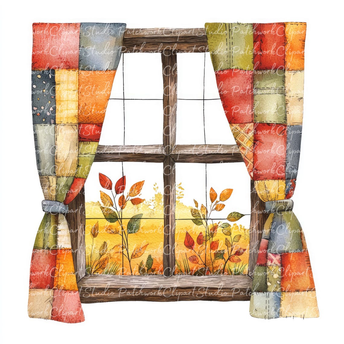 Fall Window Print 10 Autumn Window Clipart Bundle, PNG & JPG, Printable Patchwork, Fall ...
