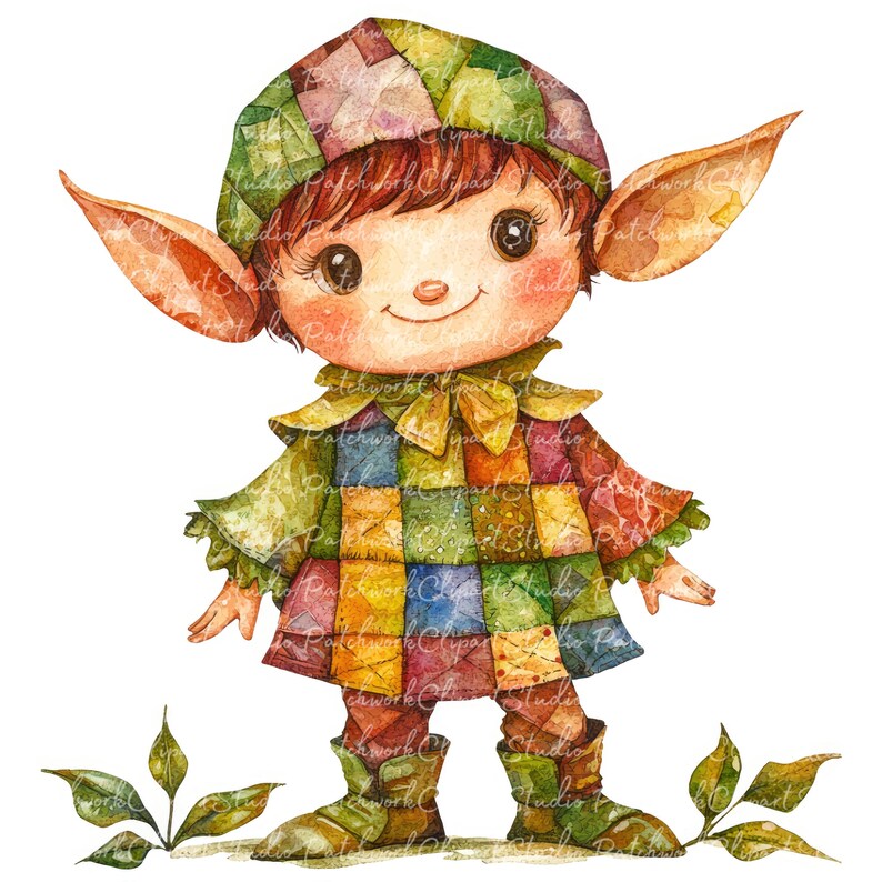 10 Elf Clipart Bundle, PNG & JPG, Printable Patchwork Christmas Elf ...