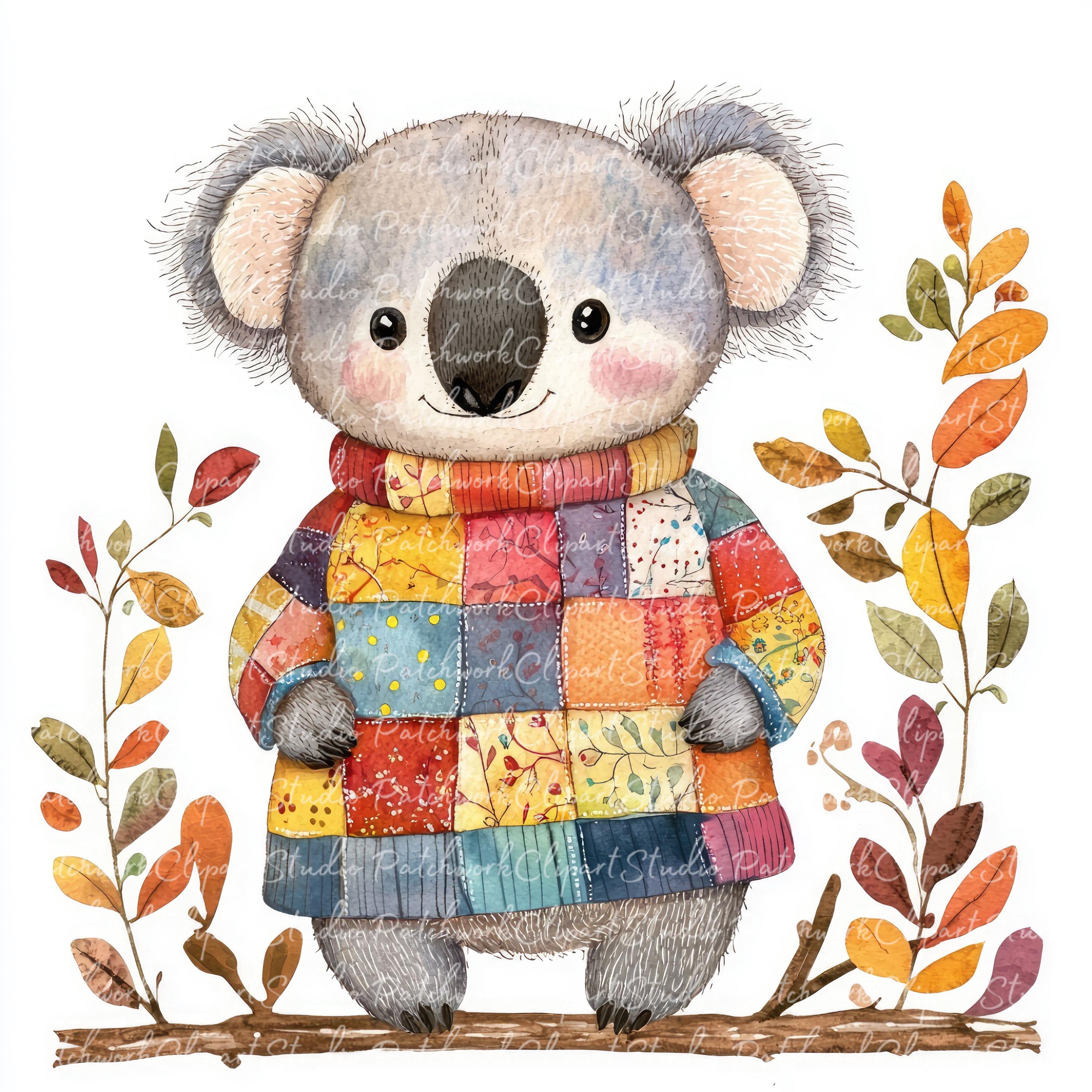 10 Autumn Koala Clipart Bundle, PNG & JPG, Printable Patchwork, Koala ...
