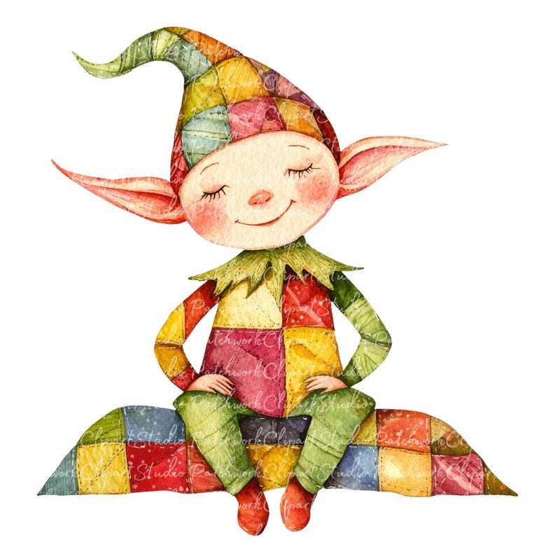 10 Elf Clipart Bundle, PNG & JPG, Printable Patchwork Christmas Elf ...