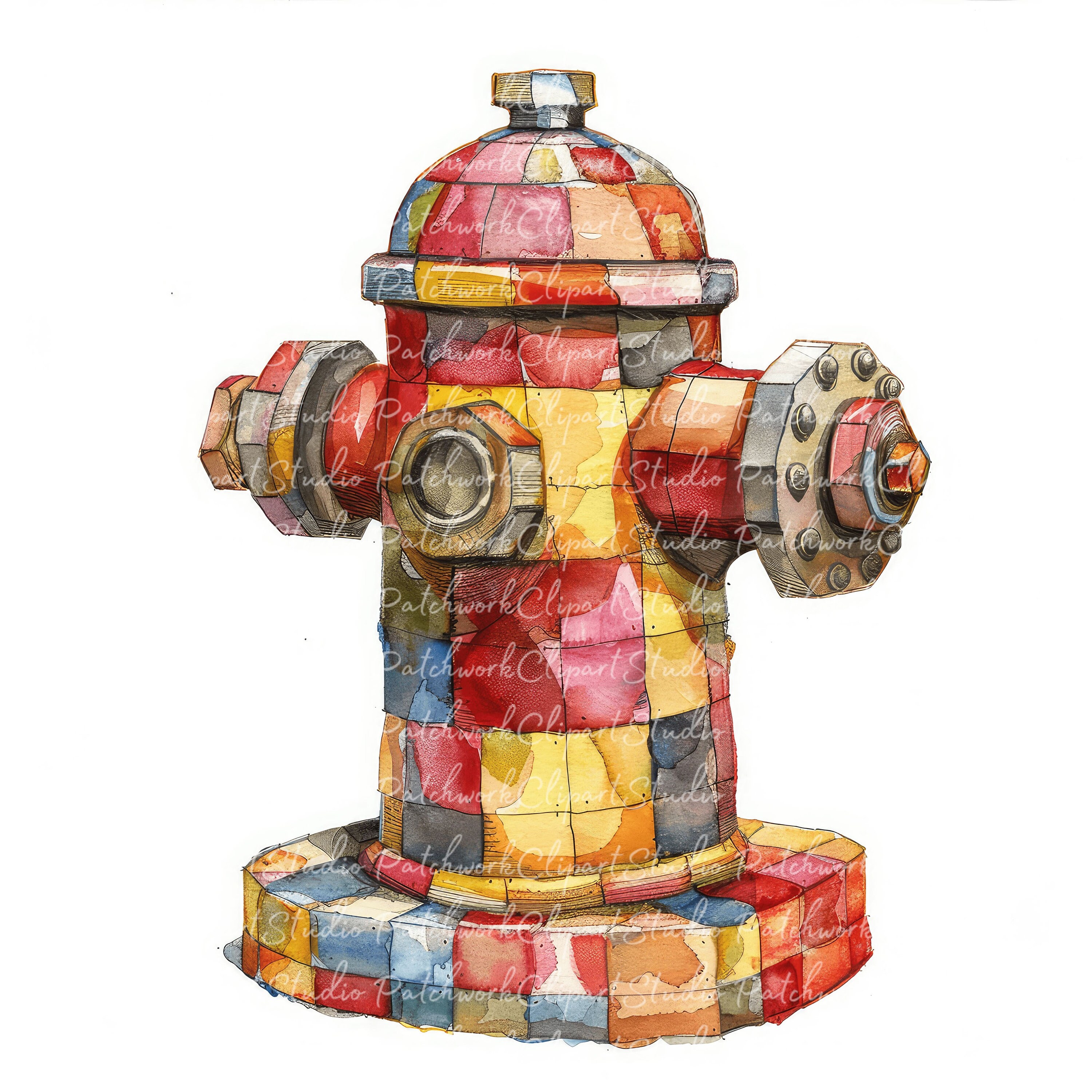 10 Fire Hydrants Clipart Bundle, Printable Patchwork Fire Hydrant ...