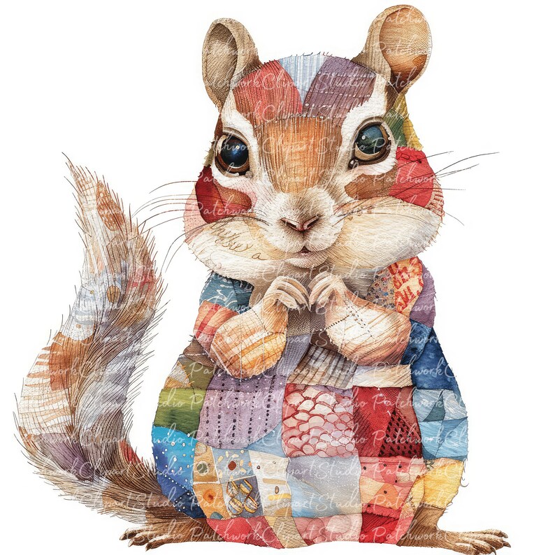 10 Chipmunks Clipart Bundle, PNG & JPG, Printable Patchwork Chipmunk ...