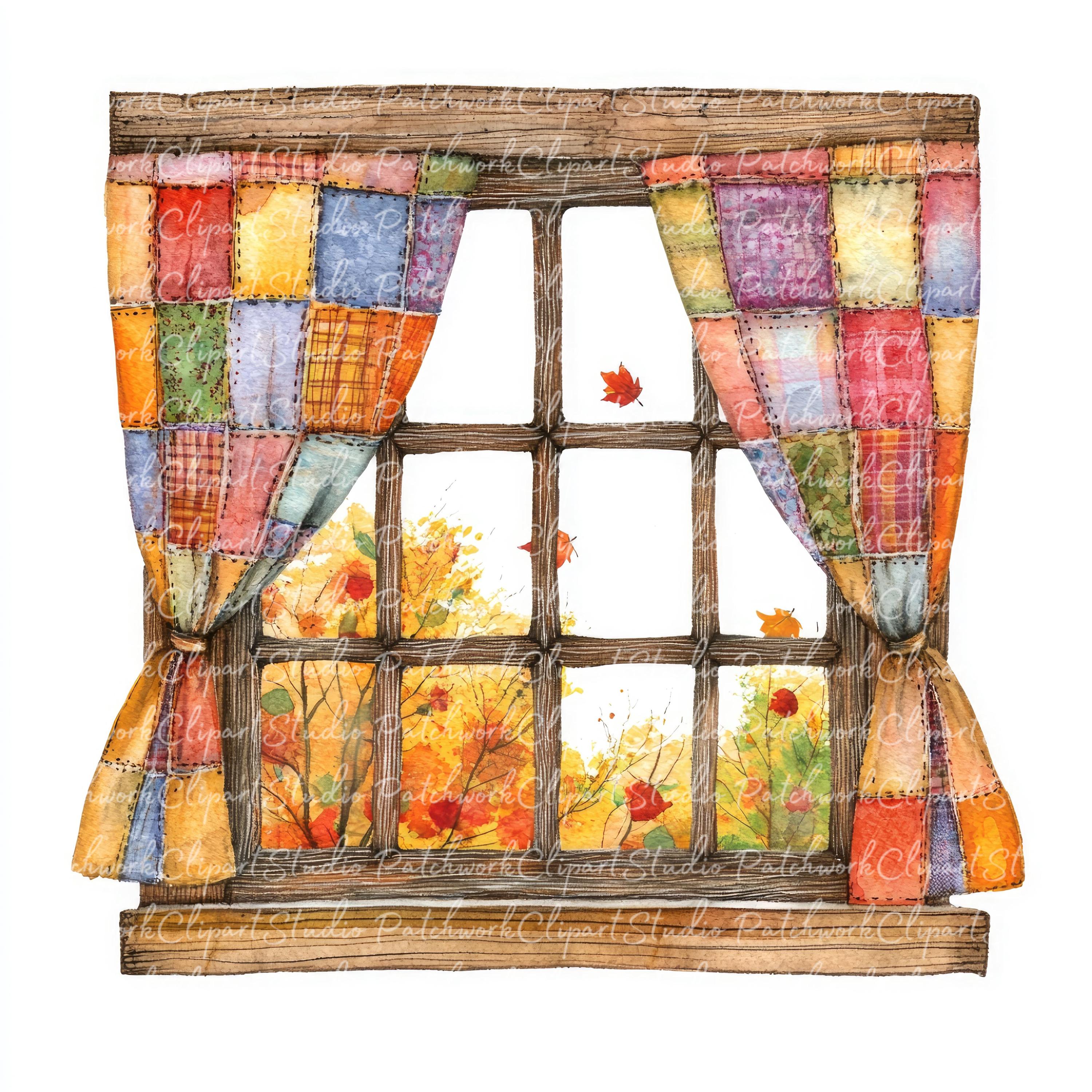 Patchwork Designs Window 10 Autumn Window Clipart Bundle, PNG & JPG, Printable Patchwork, Fall ...
