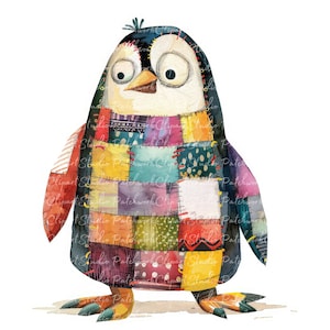 10 Penguins Clipart Bundle, PNG & JPG, Printable Patchwork Penguin,  Illustration, Digital Download, Scrapbook Crafting, Quilt Image