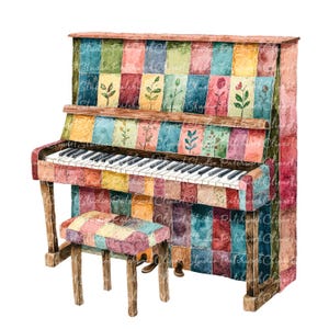 10 Piano Clipart Bundle, PNG & JPG, Printable Patchwork Piano ...