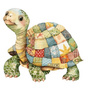 Paquete de 10 imágenes prediseñadas de tortugas, PNG y JPG, tortugas de patchwork imprimibles, ilustraciones, descarga digital, manualidades con álbumes de recortes, imágenes de colchas