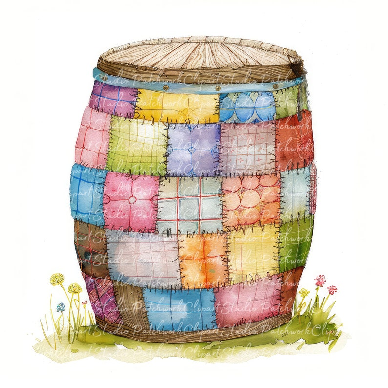 10 Barrels Clipart Bundle, PNG & JPG, Printable Patchwork Barrel ...