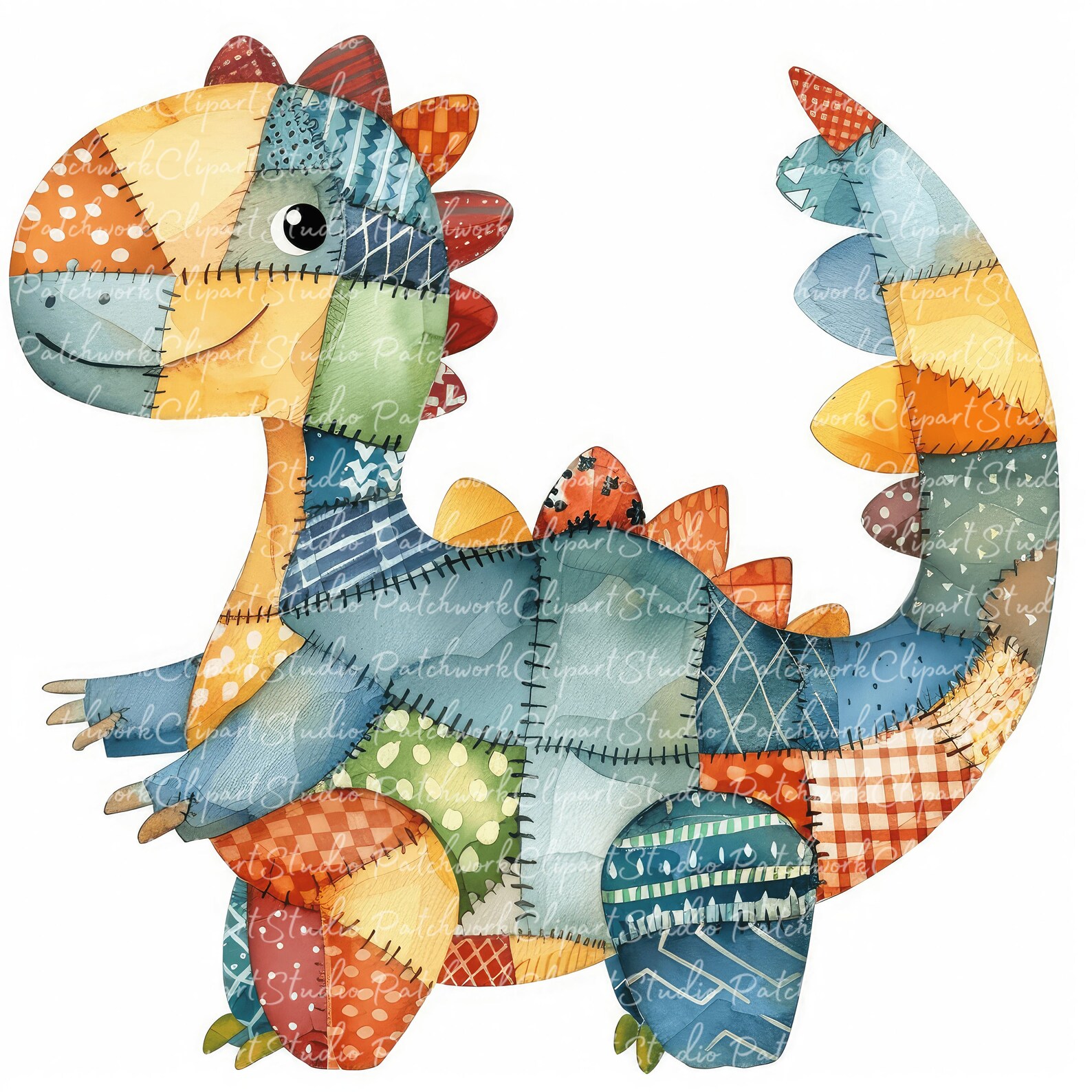 10 Dinosaurs Clipart Bundle, PNG & JPG, Printable Patchwork Dinosaur ...