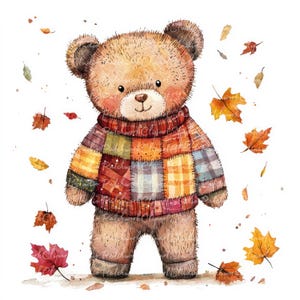 10 Herbst Teddy Bär Clipart Bundle, PNG & JPG, bedruckbare Patchwork, Kinderzimmer Illustration, digitaler Download, Scrapbook Crafting, Quilt Bild