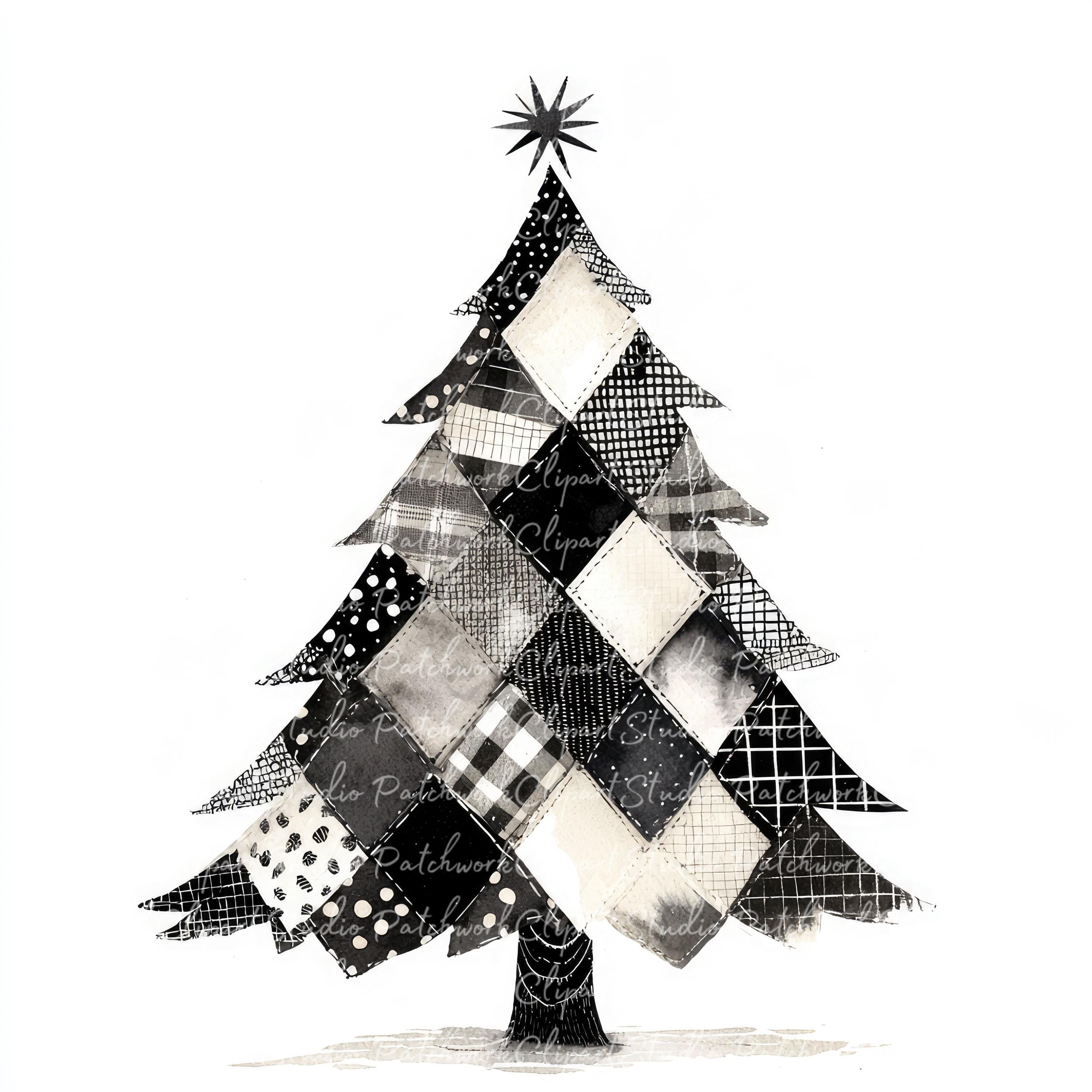 10 Black White Christmas Tree Clipart Bundle, PNG \u0026 JPG, Printable  Patchwork, Illustrations, Digital Download, Scrapbook Crafts, Quilt Image -  Etsy, image size:3000x3000
