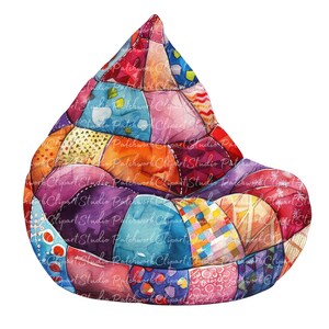 10 Beanbags Clipart Bundle, PNG & JPG, Printable Patchwork Beanbag ...