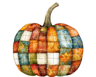 10 Beautiful Pumpkin Clipart Bundle, PNG & JPG, Printable Patchwork Pumpkin Illustrations, Digital Download, Scrapbook Crafting, Fall Image