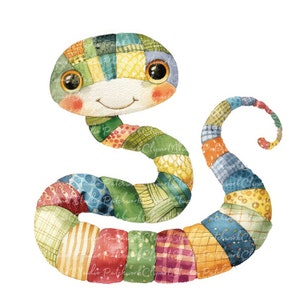 Pacote de 10 clipart de cobras, PNG e JPG, cobra de patchwork para impressão, ilustrações, download digital, artesanato de scrapbook, imagem de colcha de cobra