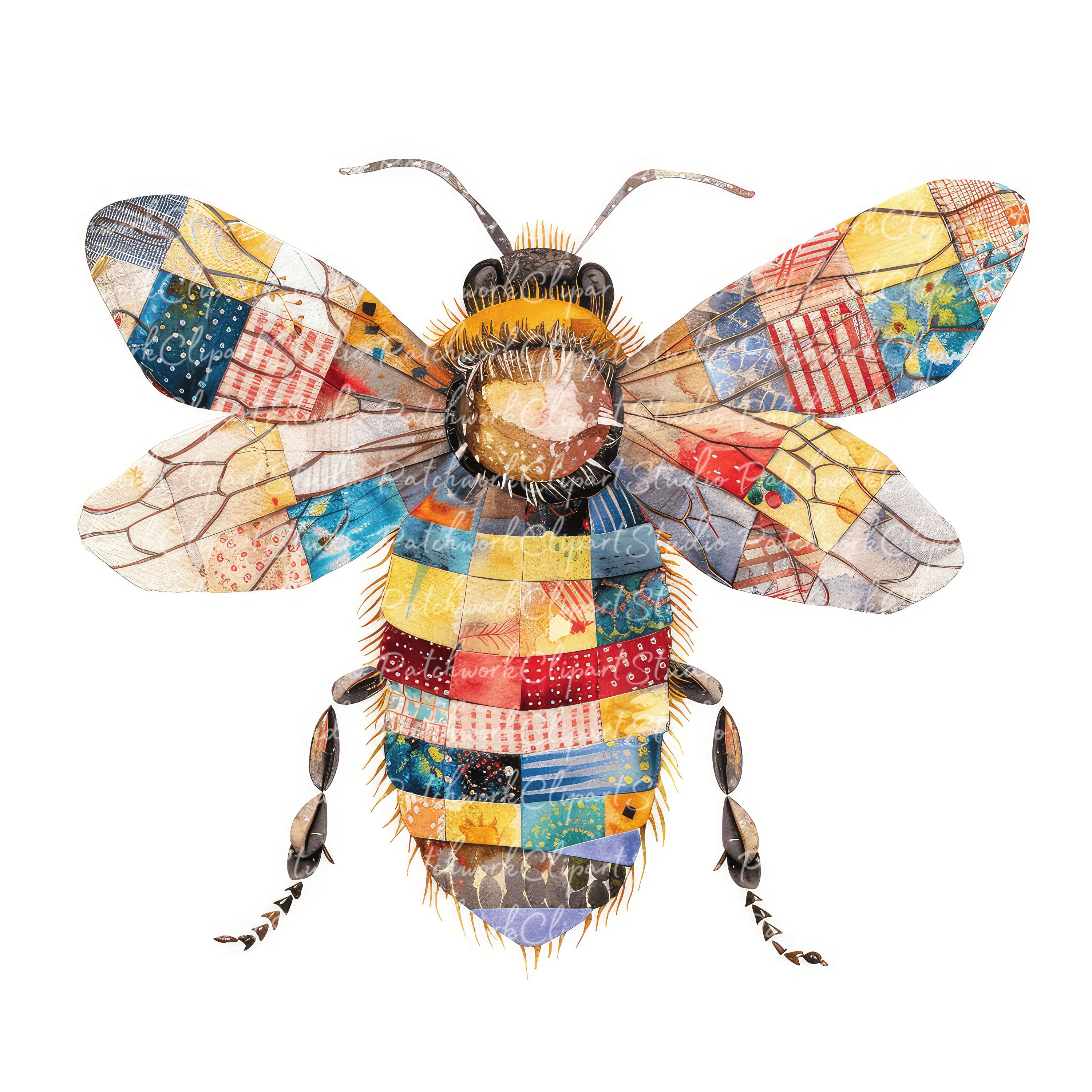 Patchword Bee Pattern 10 Bees Clipart Bundle, PNG & JPG, Printable Patchwork Bee ...