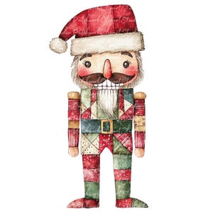 Pacote de 10 clipart de quebra-nozes, PNG e JPG, Patchwork para impressão, Ilustrações de Natal, Download digital, Artesanato de scrapbook de Natal, Imagem de colcha