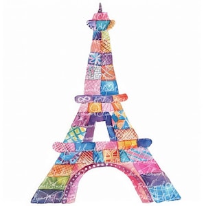 10 Eiffel Tower Clipart Bundle, PNG & JPG, Printable Patchwork Paris, Illustrations, Digital Download, Scrapbook Crafting, Quilt Image