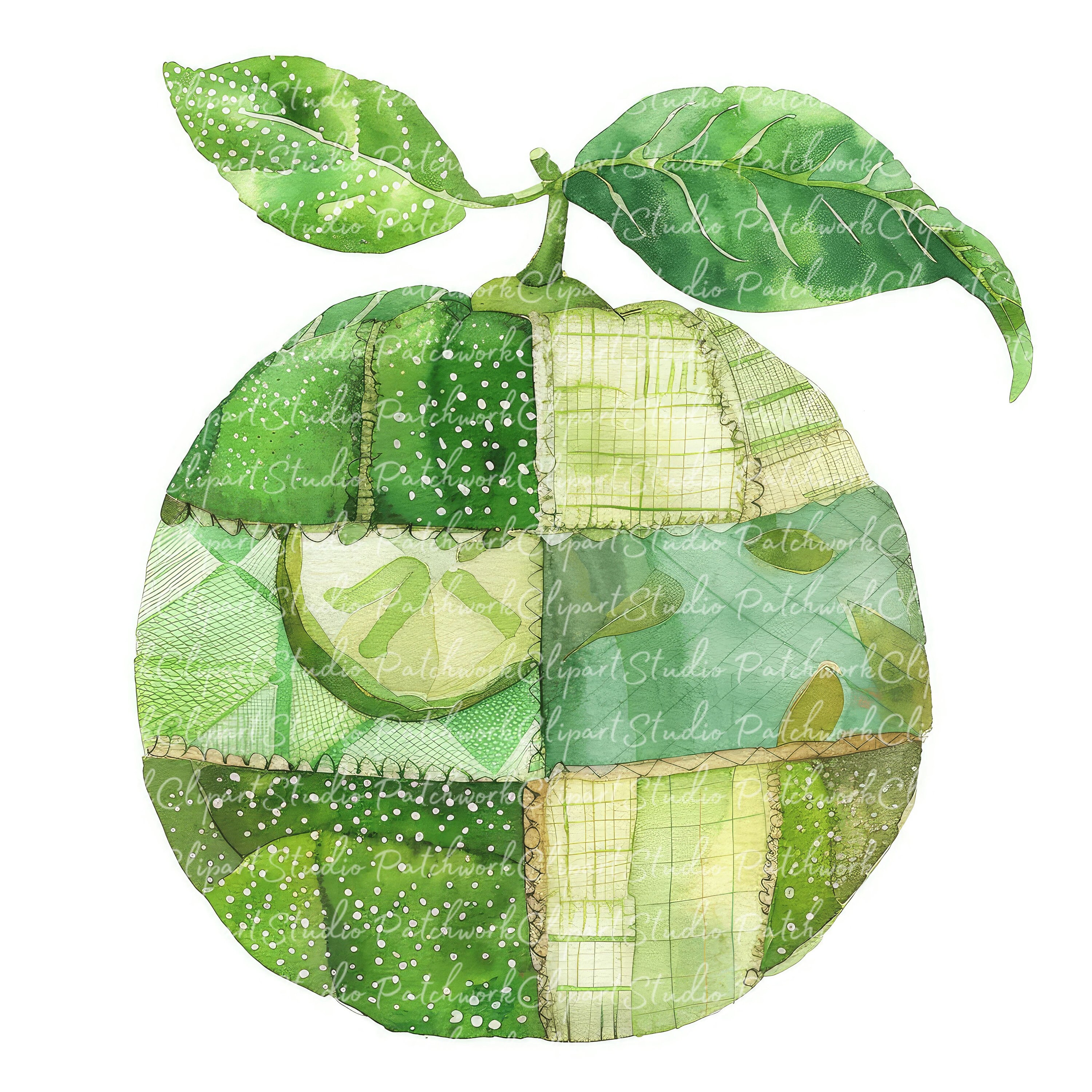 10 Limes Clipart Bundle, Printable Patchwork Green Lime, Quilted Fabric Illustrations, Digital ...