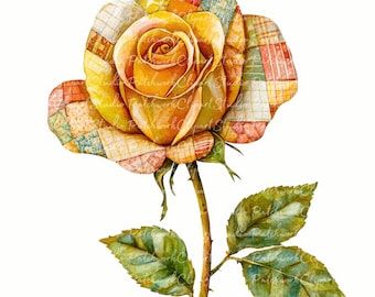 10 Yellow Rose Clipart Bundle, PNG & JPG, Printable Patchwork Illustrations, Digital Download, Yellow Roses Images, Beautiful Flowers, Rose