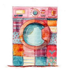10 wasmachine clipartbundel, png en jpg, afdrukbare patchwork, schoonmaakillustraties, digitale download, scrapbooking, quiltafbeelding