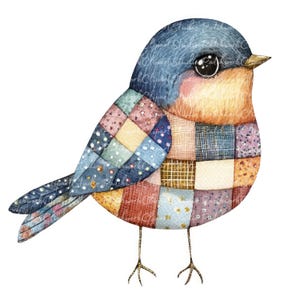 Lot de 10 cliparts oiseau, PNG & JPG, illustrations imprimables de patchwork, téléchargement numérique, création de scrapbooking, image d'oiseau adorable fantaisiste