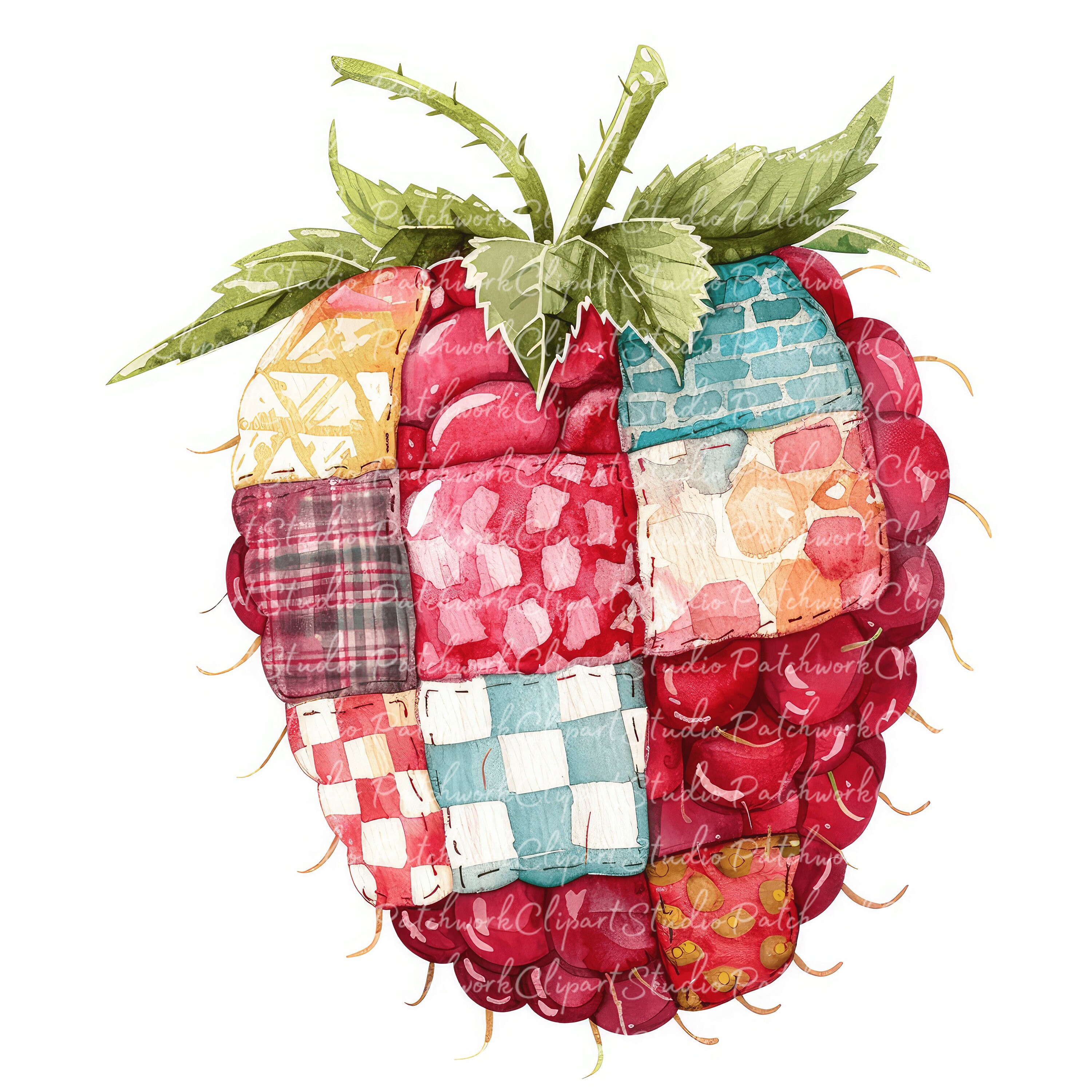 10 Raspberries Clipart Bundle, PNG & JPG, Printable Patchwork Raspberry ...
