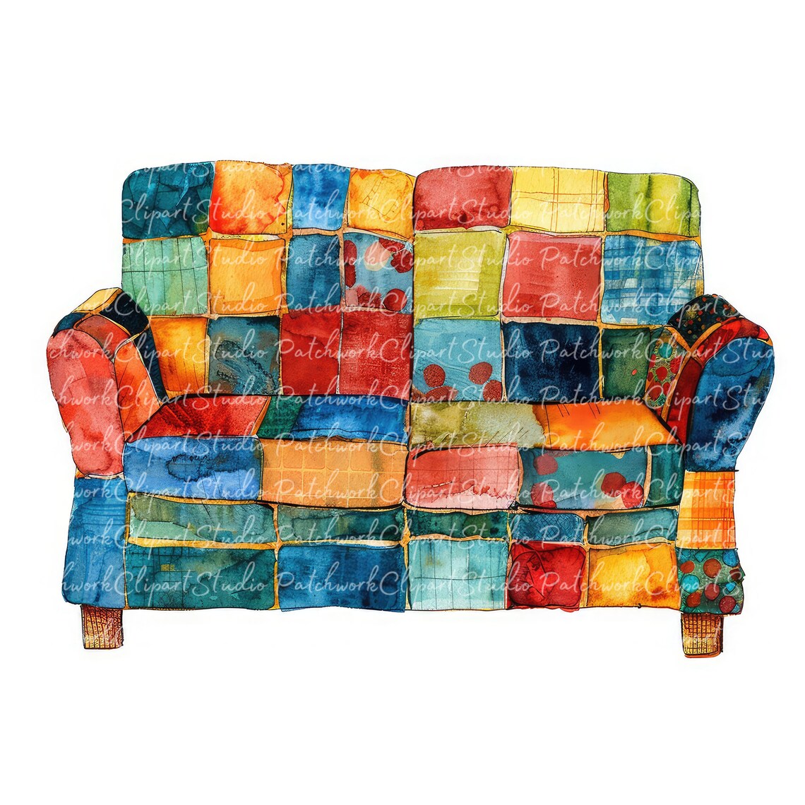 10 Sofas Clipart Bundle, Printable Patchwork Sofa, Cute Quilted Fabric ...