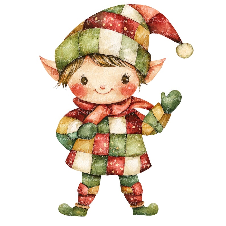10 Christmas Elf Clipart Bundle, PNG & JPG, Printable Patchwork Elf ...