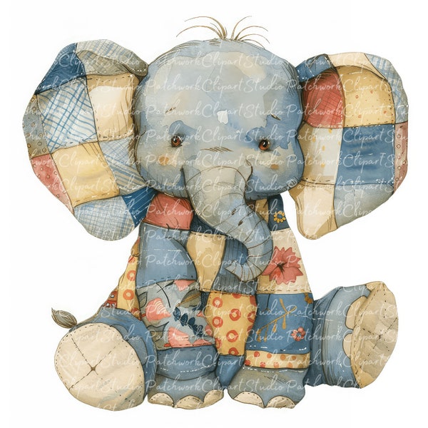 10 Elefanten Clipart Bundle, druckbare Patchwork Elefant, Steppstoff Illustrationen, digitaler Download, Scrapbook Basteln, Quilt Bild