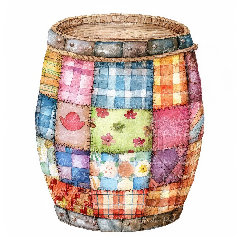 10 Barrels Clipart Bundle, PNG & JPG, Printable Patchwork Barrel ...