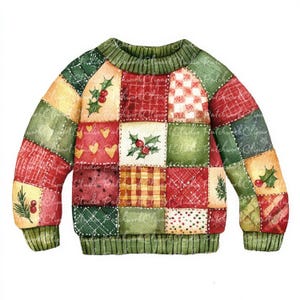 10 Weihnachten Pullover Clipart Bundle, PNG & JPG, Patchwork, Winter Illustrationen, digitaler Download, Scrapbook Basteln, Quilt Bild