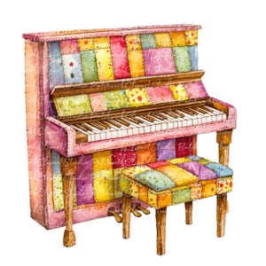 10 piano clipartbundel, png en jpg, afdrukbare patchwork pianoillustraties, digitale download, scrapbook crafting, muziekinstrumentafbeelding