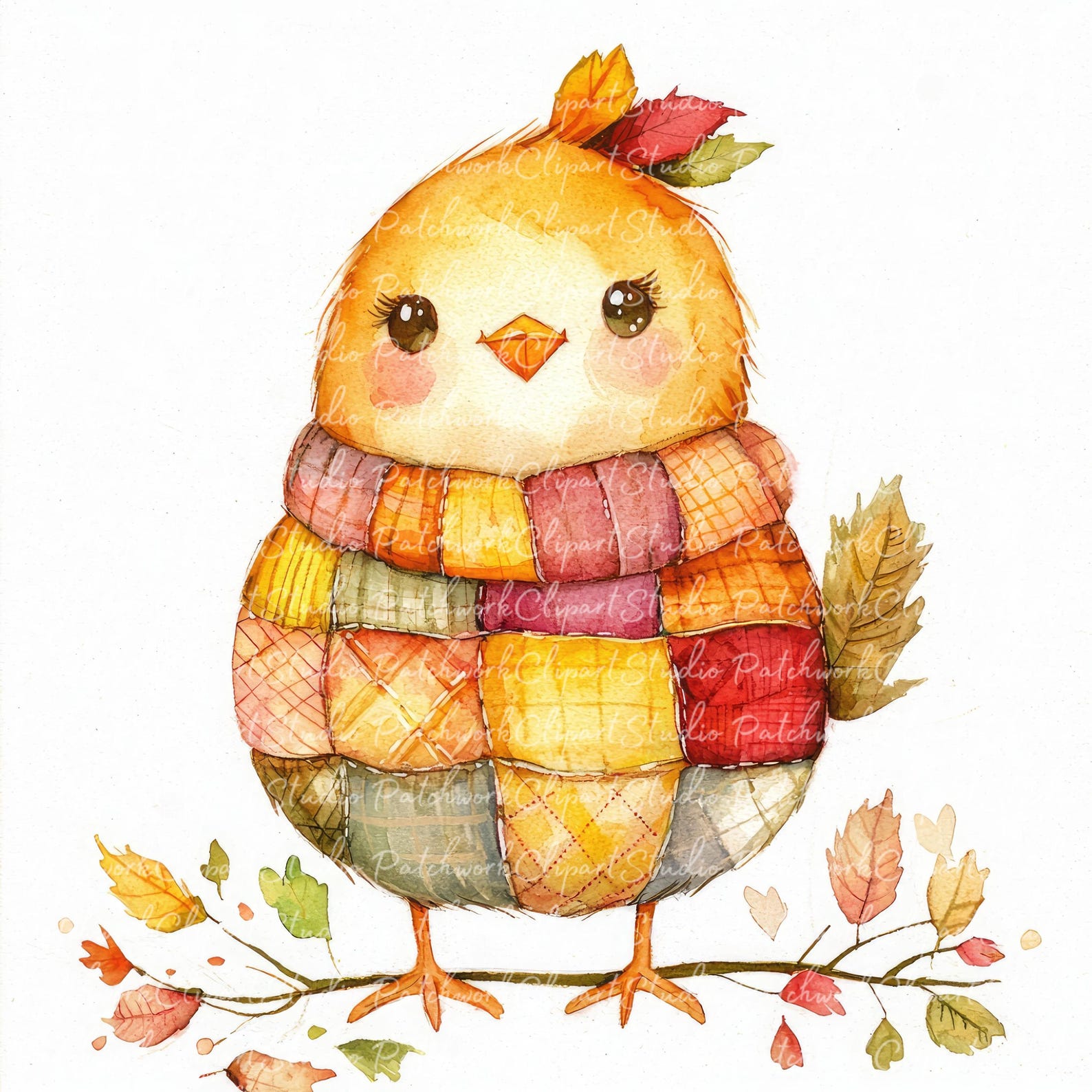 10 Autumn Chick Clipart Bundle, PNG & JPG, Printable Patchwork, Chick ...