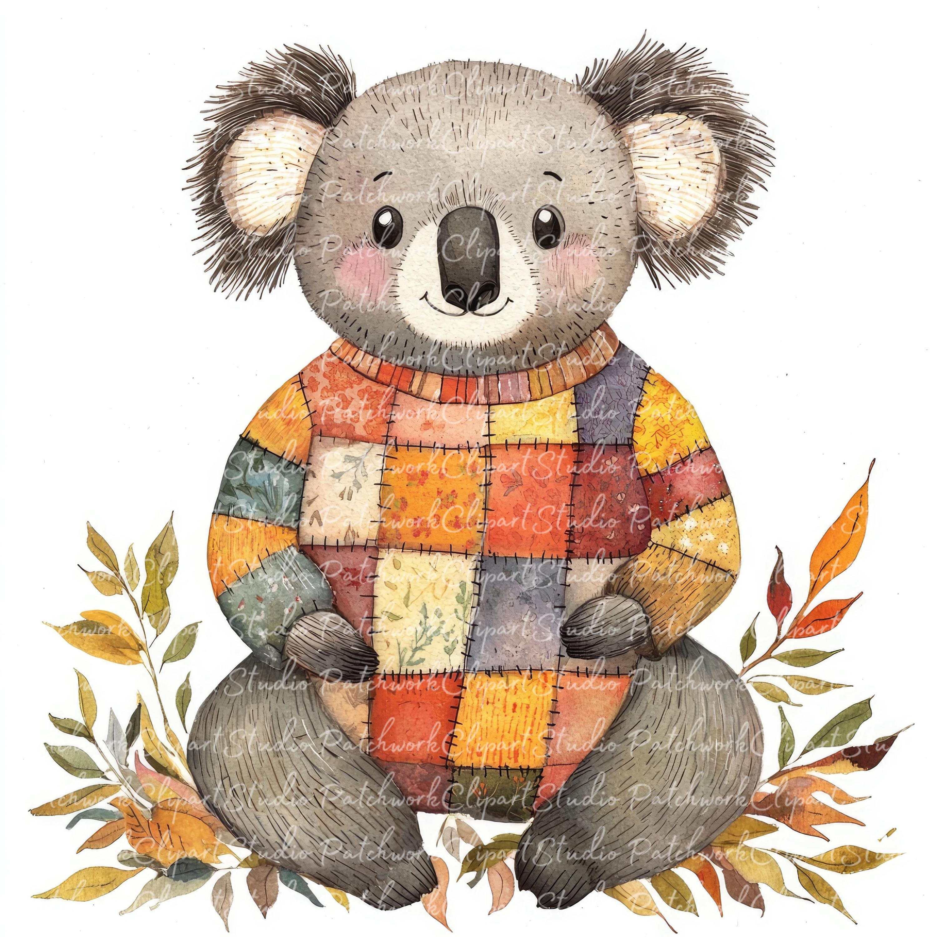 10 Autumn Koala Clipart Bundle, PNG & JPG, Printable Patchwork, Koala ...