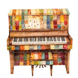 10 Piano Clipart Bundle, PNG & JPG, Printable Patchwork Piano ...