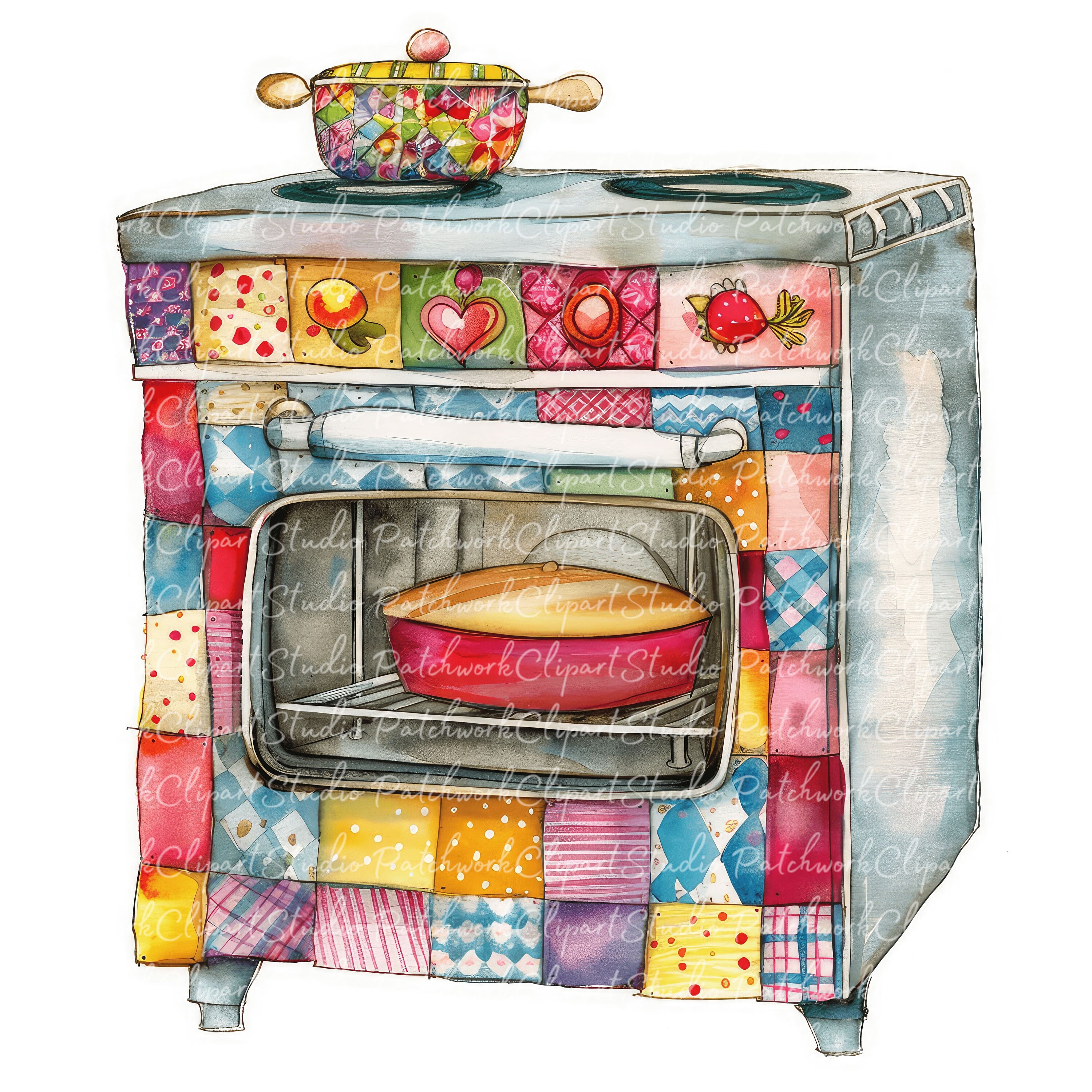 10 Ovens Clipart Bundle, Printable Patchwork Oven, Quilted Fabric ...
