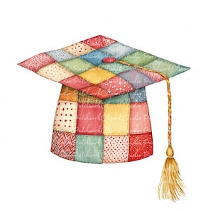 Paquete de 10 imágenes prediseñadas de birrete de graduación, PNG y JPG, ilustraciones escolares para patchwork, descarga digital, manualidades con álbumes de recortes, imágenes de colchas