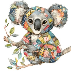 10 Koala Clipart Bundle, PNG & JPG, Printable Patchwork Koalas ...