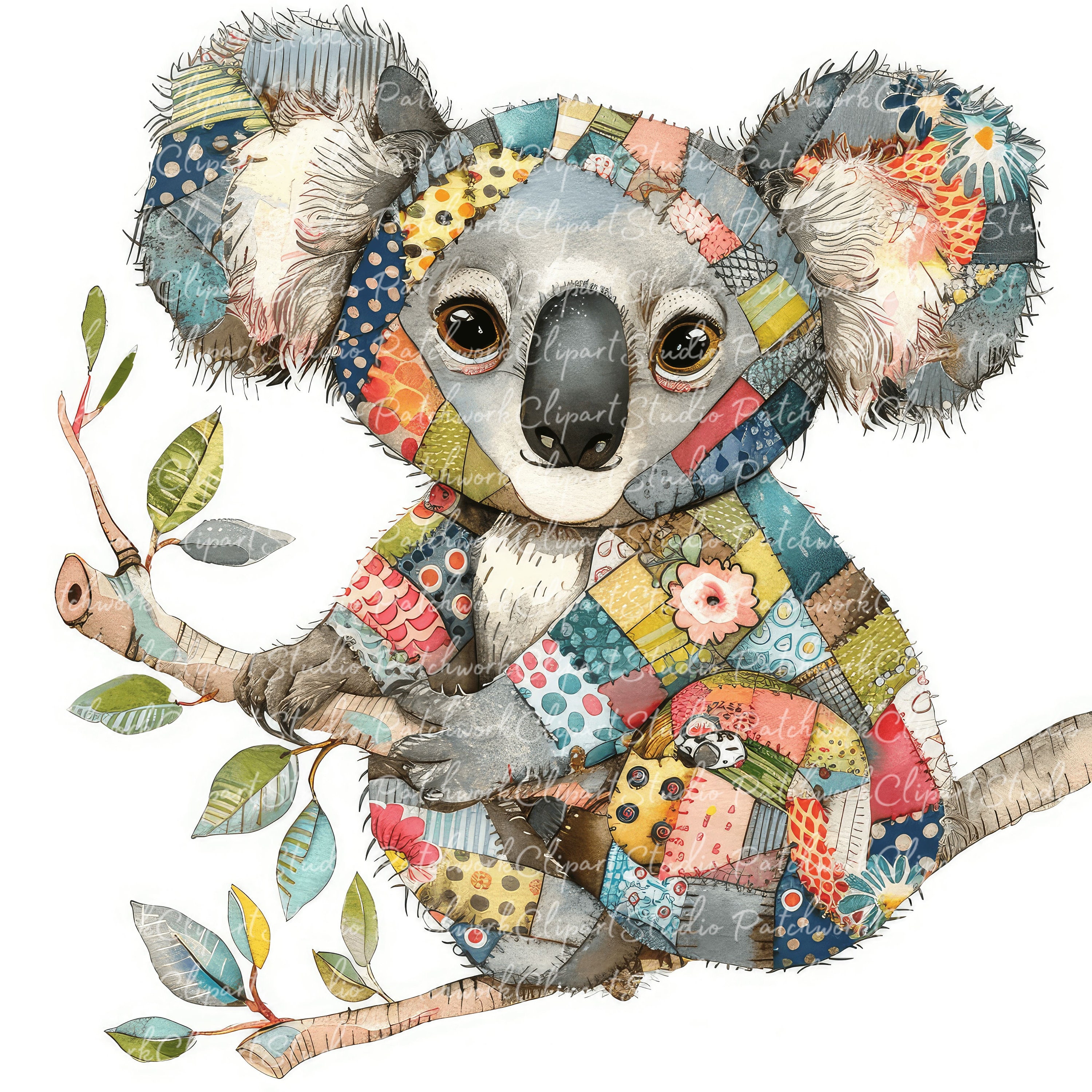10 Koala Clipart Bundle, PNG & JPG, Printable Patchwork Koalas ...