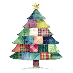10 Beautiful Christmas Tree Clipart Bundle, PNG & JPG, Printable Patchwork, Illustrations, Digital Download, Scrapbook Crafting, Quilt Image
