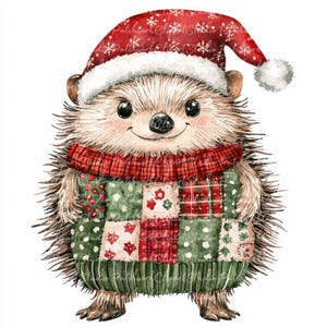 Lot de 10 cliparts hérisson de Noël, PNG & JPG, patchwork imprimable, illustrations de Noël, téléchargement numérique, créations de scrapbooking, image de courtepointe