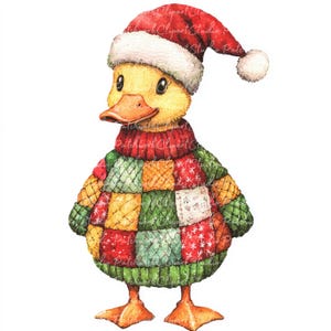 Pacote de 10 clipart de pato de Natal, PNG e JPG, Patchwork para impressão, Ilustrações de pato de Natal, Download digital, Criação de scrapbook, Imagem de colcha