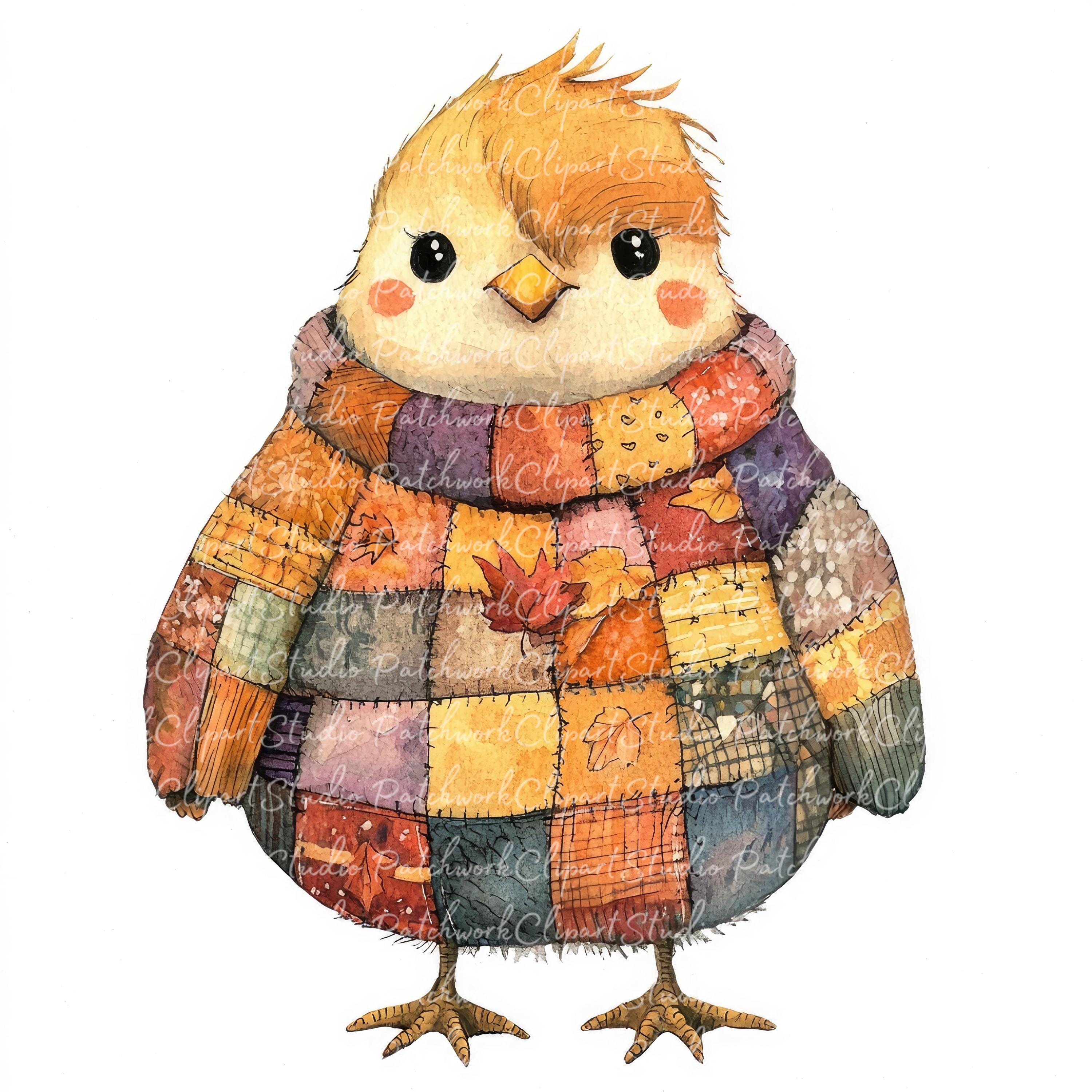 10 Autumn Chick Clipart Bundle, PNG & JPG, Printable Patchwork, Chick ...