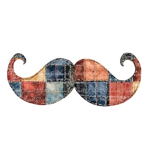 10 Moustache Clipart Bundle, PNG & JPG, Printable Patchwork Moustache Illustrations, Digital Download, Scrapbook Crafting, Moustache Image