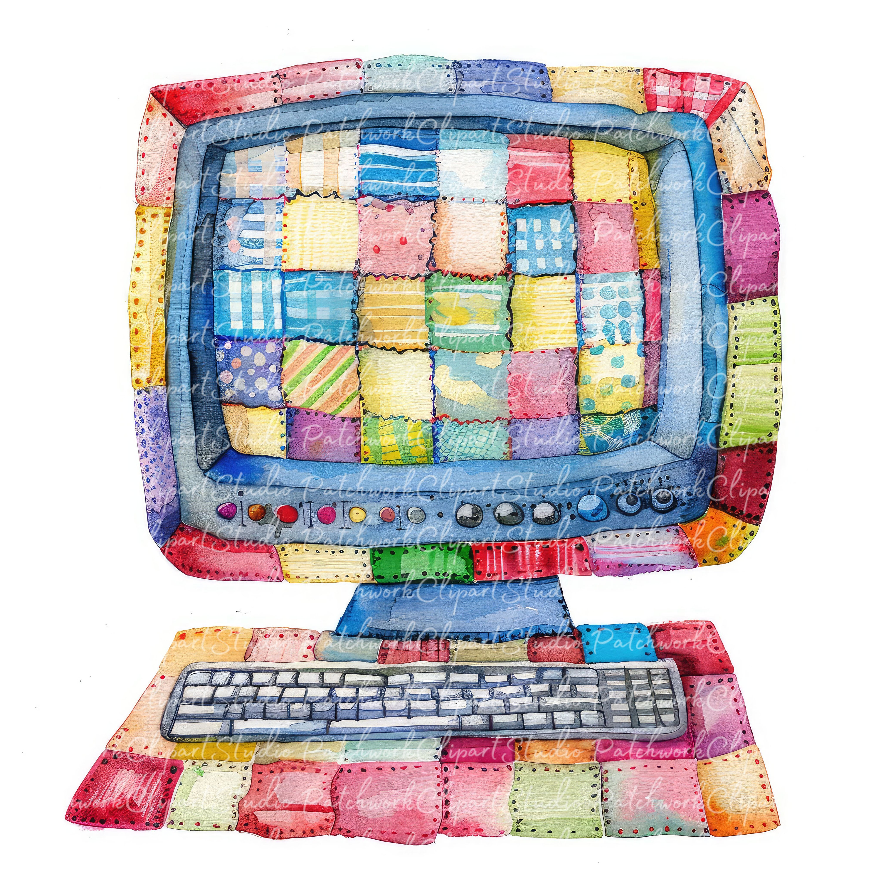 10 Computers Clipart Bundle, PNG & JPG, Printable Patchwork Computer ...