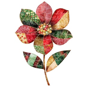 10 Weihnachtsblumen Clipart Bundle, PNG & JPG, druckbare Weihnachts Patchwork Blumen Illustrationen, digitaler Download, Scrapbook Crafts Bild