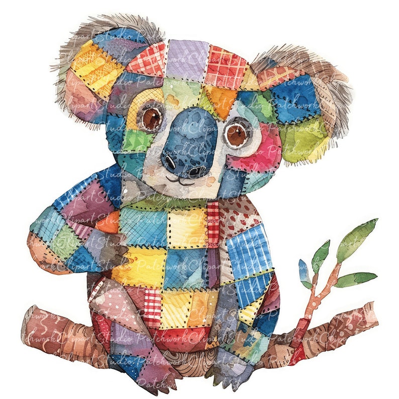 10 Koala Clipart Bundle, PNG & JPG, Printable Patchwork Koalas ...