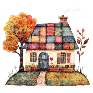 Lot de 10 cliparts cottage automne, PNG & JPG, patchwork imprimable, illustration de Thanksgiving, téléchargement numérique, travaux manuels de scrapbooking, image de courtepointe