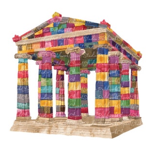 Bundle de 10 cliparts temple grec, PNG & JPG, patchwork imprimable, illustrations, téléchargement numérique, création de scrapbooking, image de la Grèce quilt